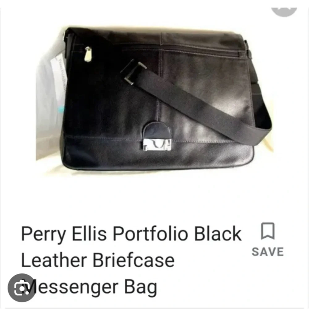 PERRY ELLIS POLFOLIO Black Leather Briefcase Messenger Bag UNISEX
